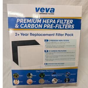Veva Premium 2 Year Replacement Pack 2 HEPA Filters 6 Carbon PreFilters